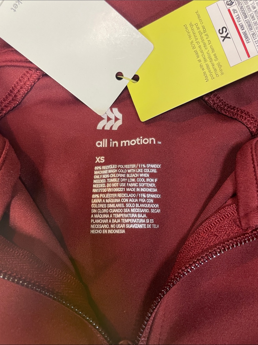 all in motion Women's Maroon Knit Full-Zip Slim Fit Jacket Size XS NWT - Picture 5 of 6